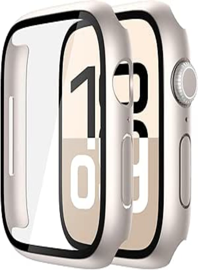 Misxi Pack of 2 Hard PC Protective Cases with Tempered Screen Protector for Apple Watch Series 10 (2024) 46 mm, Ultra Thin Anti-fall Scratch-Resistant Cover Protection for iWatch 2 Starlight